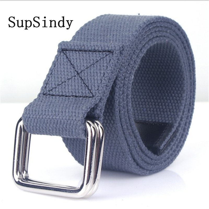 SupSindy Casual Hommes Toile Ceinture Double Anneau Boucle En Métal Coloré Ceinture De Luxe Jeans Ceintures pour Femmes Sangle Mâle Noir