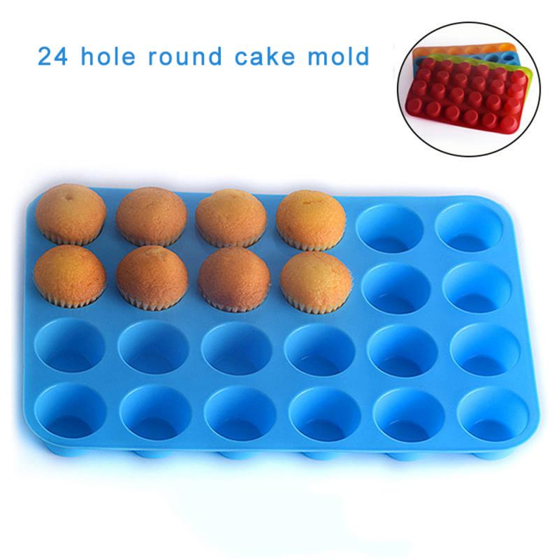Mini Muffin Mold 24 Holes Silicone Round Mold Non-Stick Pudding Steamed Cake Mold DIY CupcakeCookiesFondantBakingPan Baking Tool
