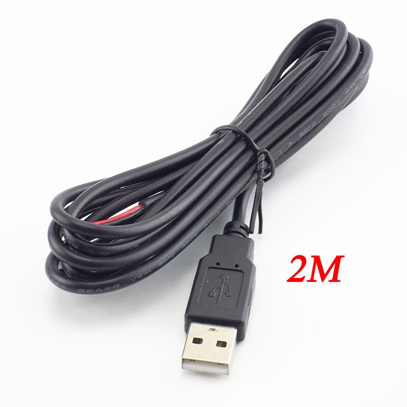 5v usb 2.0 2 pin 2 draad diy usb mannelijke jack connector kabel stroom oplaad verlengkabel snoer 0.3m/1m/2m connector adapter: 2 meter