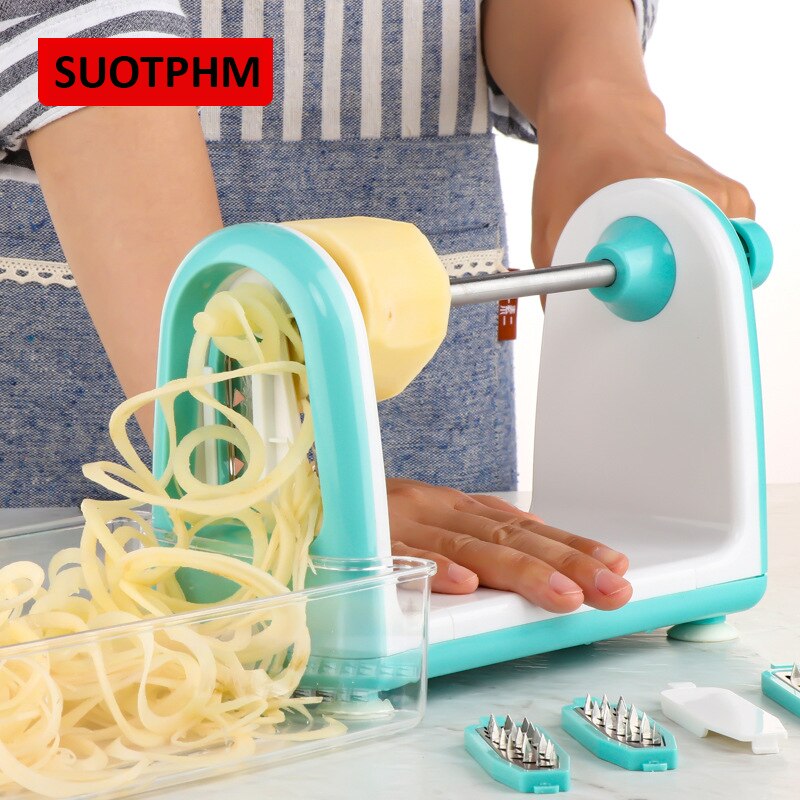 5 Blades Plantaardige Spiralizer Slicer Spiral Slicer Spaghetti Maker Met Voedsel Container Voor Courgette Noedels Keuken Gereedschap: Default Title