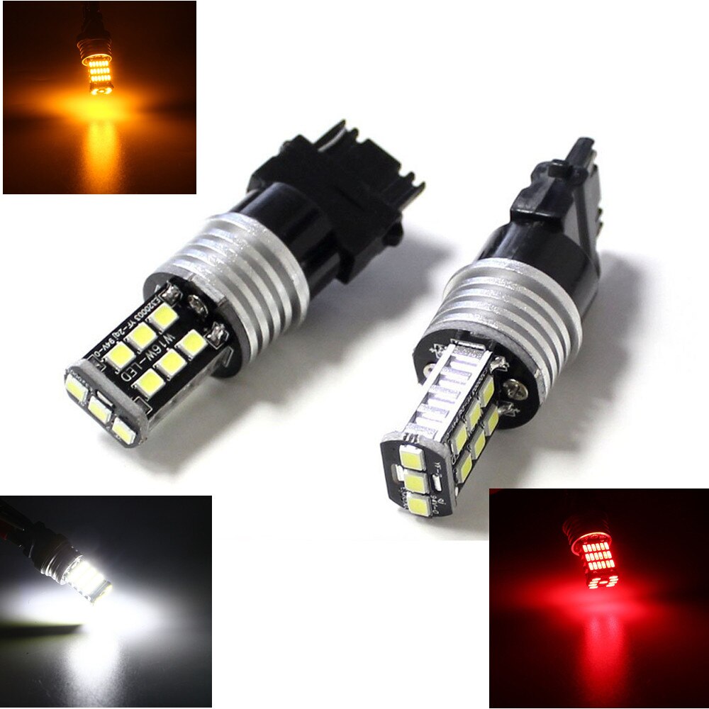 2Pcs Wit/Amber/Rood Auto Led Drl Licht Backup Staart Lamp T25 3157 3156 PY27/7W Richtingaanwijzer 15smd 2835