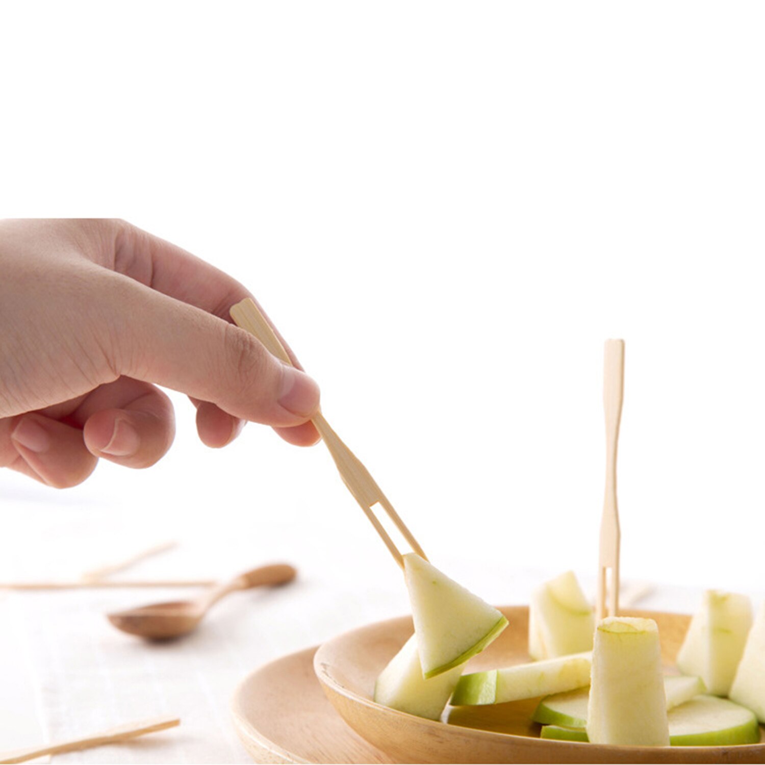 Mini Voedsel Picksfruit Vork Dessert Bamboe Vorken Keuken Set Salade Snack Banket Buffet Catering Twee Tanden Blunt 100Pcs