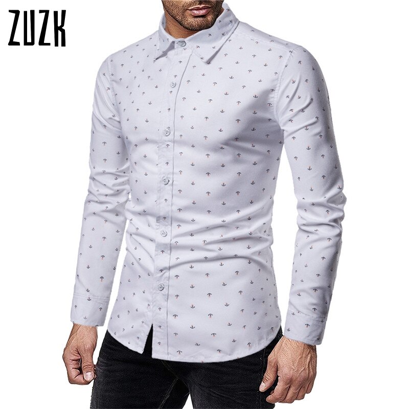Zuzk 4 farger herre slim fit casual hvit skjorte lange armer oversize skjorter ankertrykk herre skjorte m -4xl