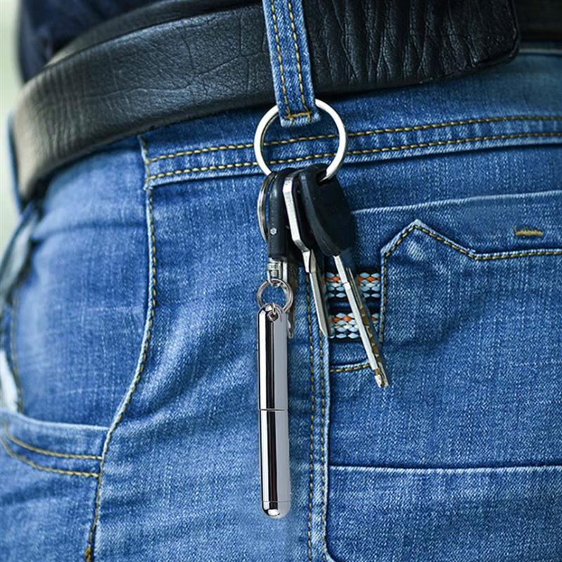 Porte-clés en métal, Mini stylo rétractable, en acier inoxydable