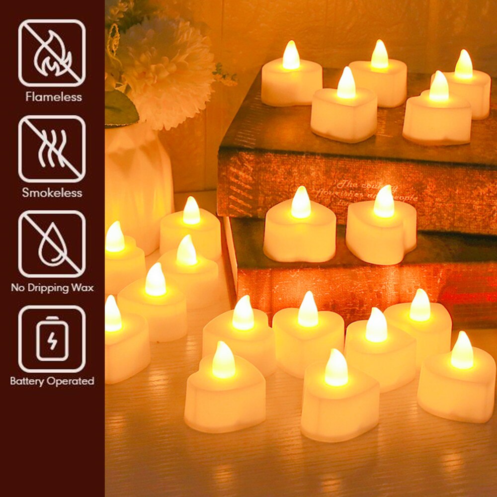 6/12/24 Uds. Velas LED románticas en forma de corazón con pilas, luces Led de té sin llama para bodas en casa, decoración del Día de San Valentín