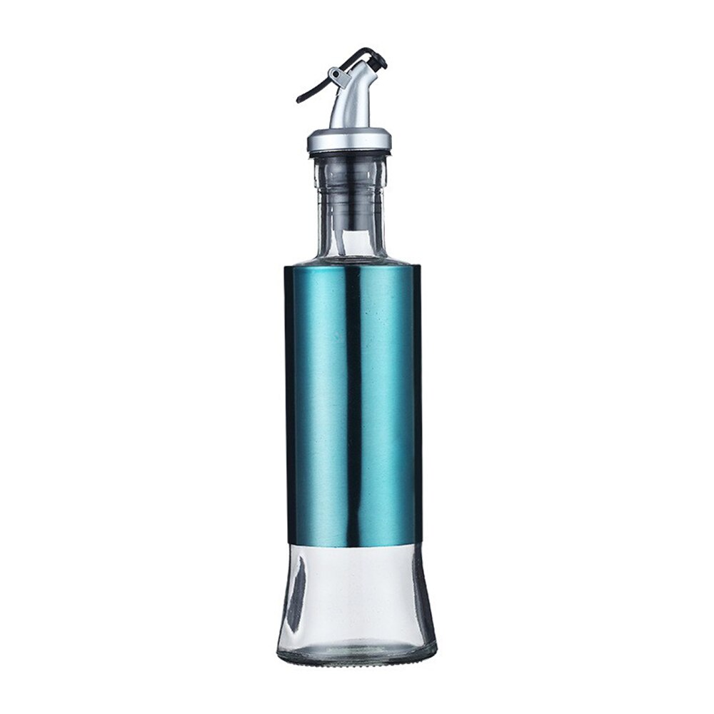 Stainless steel glass oil pot oil bottle vinegar pot kitchen oil tank pot leak-proof large soy sauce vinegar seasoning bottle: Blue 350ml