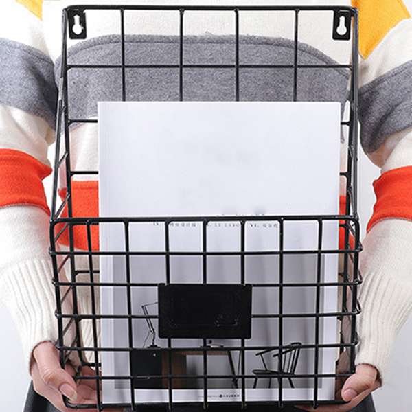 Rustic Country Style Wire Wall Mount Hanging File Folder Display Mail Organizer Document Storage azine Rack Set of 2 (Black)