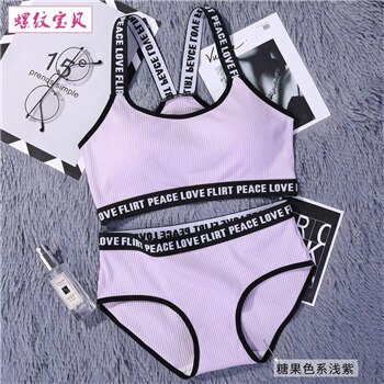 Women Bra set Brassiere Fitness Tank Top Female Wireless Bra Push Up Bra set: purple bra set