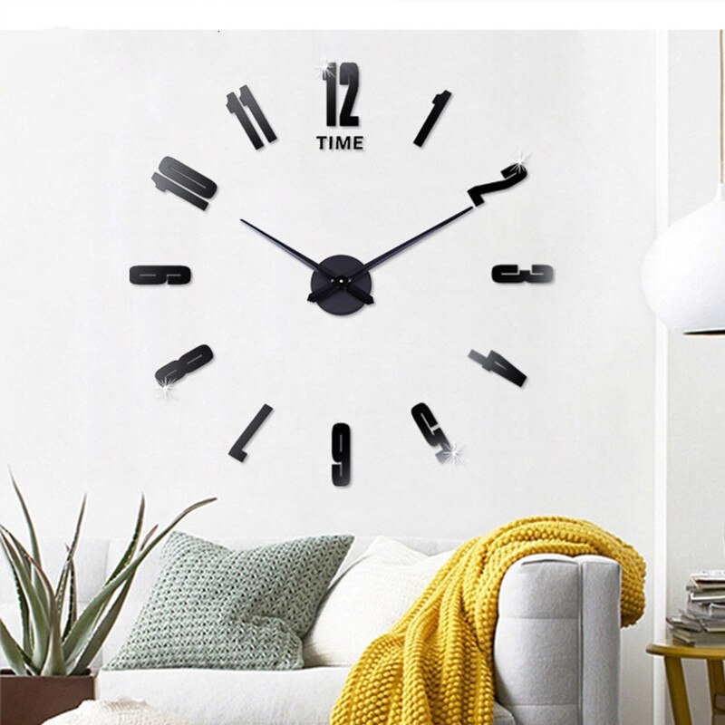 Reloj de pared grande 3D DIY, sala de estar silenciosos para grandes relojes digitales, números árabes, pegatinas de espejo autoadhesivas para pared, decoración del hogar