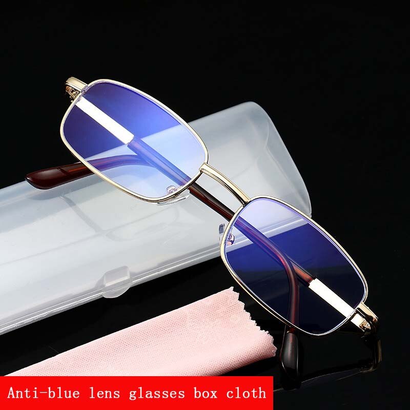 Reading Glasses Men Metal Full Frame Square Anti-blue Light Presbyopia Glasses Gold Color Reading Glasses Hyperopia Diopter