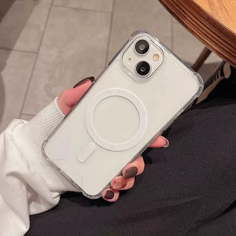 Charge magnétique sans fil de luxe pour étui Magsafe pour iPhone 16 15 14 13 12 11 Pro Max Plus housse de pare-chocs transparente antichoc ﻿