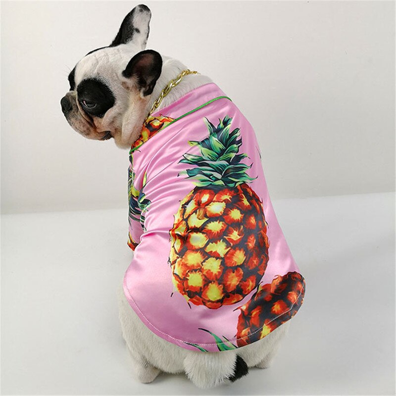 Ananas mönster hund pyjamas satin hund skjorta mjuk och bekväm hund pyjamas skjortor fransk bulldog nattkläder kläder