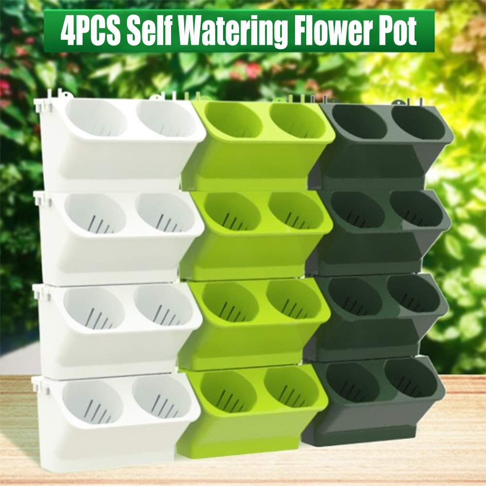 4Pcs Self Watering Bloempot Verticale Tuin Planter Pocket Muur Gemonteerde Vetplanten Planten Bonsai Pot Huis Balkon Decoratie