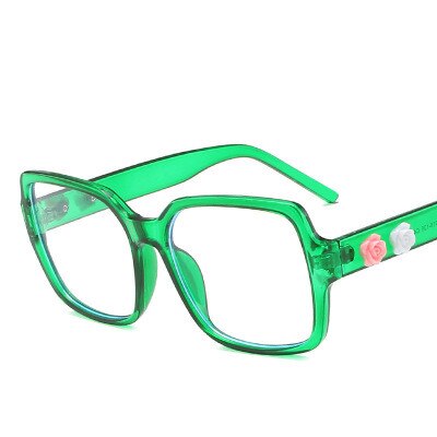Blomsterbrille ramme kvinder retro firkantet personlighed damer fladt spejl anti-blå lys briller gennemsigtige beskyttelsesbriller: C2