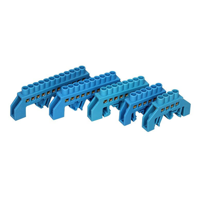 4P/6P/8P/10P/12P Koperen Brug Type Rail Terminal Blauw nul Lijn Schroeven Rij Aansluiting Elektrische Terminal Blok Strip