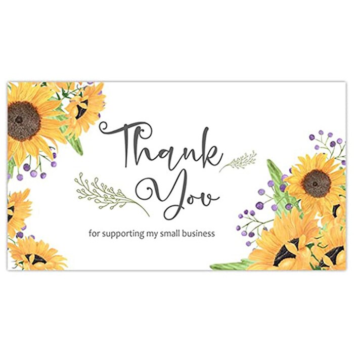 Sunflower Thank You Sticker rectangle Thank You Card for Small Business Appreciation Cardstock Decorate Child Party Sticker: Card A 50pcs