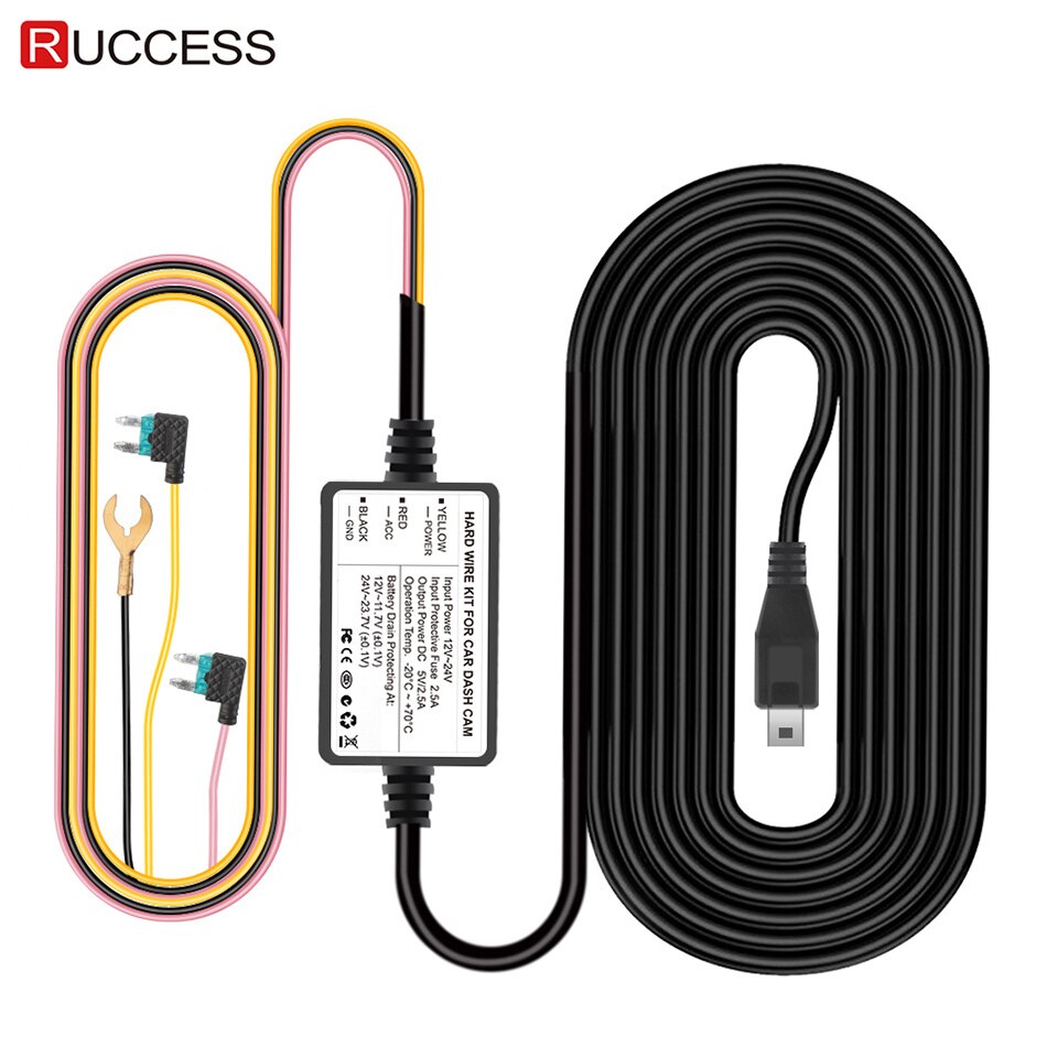 Kit de cable duro RUCCESS Mini USB 12V 24V a 5V 2.5A coche USB Auto cable de carga Kit de cable duro para coche DVR Dash Cam GPS adaptador de coche: Default Title