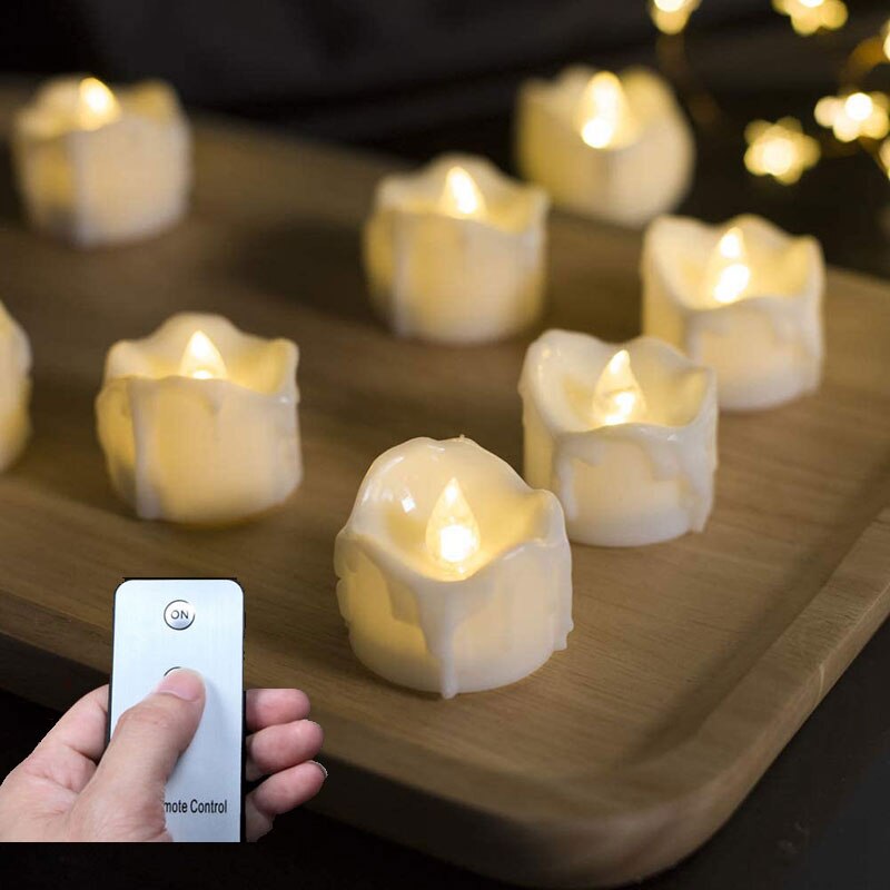 Pack de  of 12 bougies led vacillantes avec télécommande, lumière jaune/blanc chaud, bougies votives à piles avec télécommande, pour anniversaire