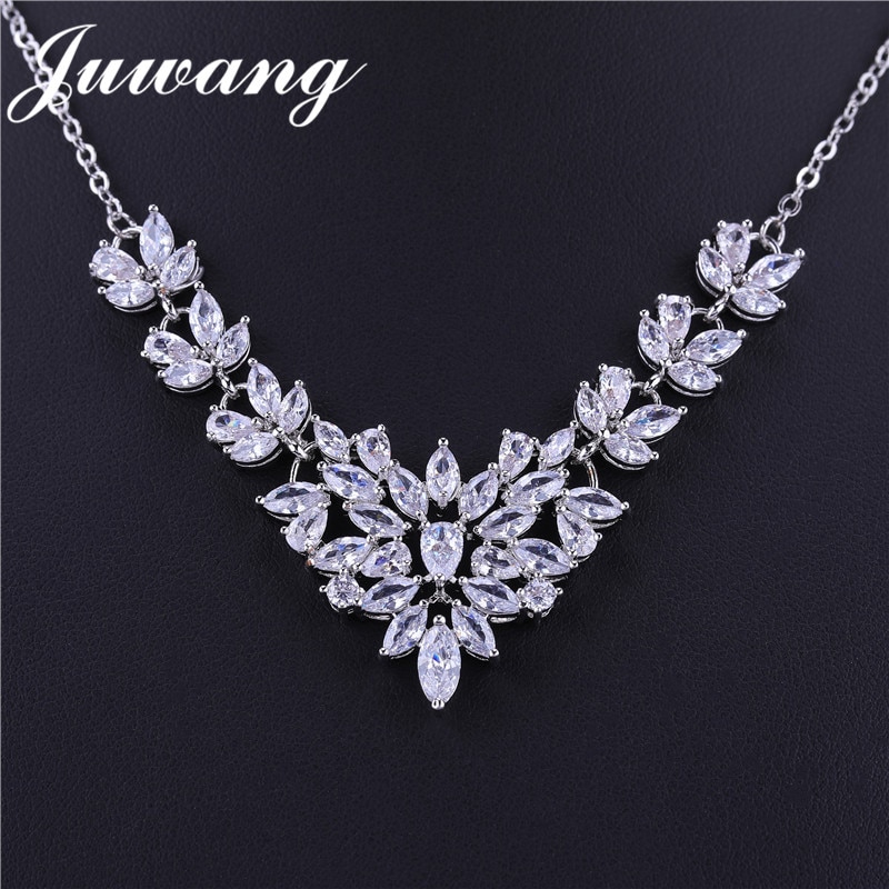 JUWANG Brand Classic Cubic Zirconia Bridal Jewelry Set for Woman Party Necklace and Earring Wedding Jewelry