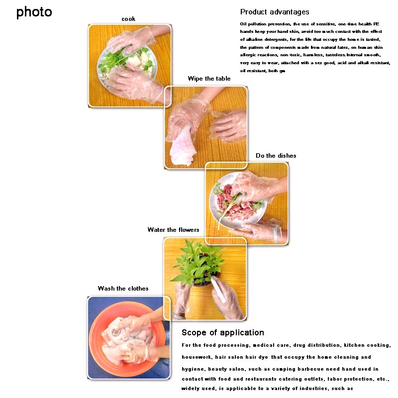 100 stuks wegwerphandschoenen, transparante plastic handschoenen, eenmalige bbq-handschoenen, multifunctionele restaurantkeukenaccessoires