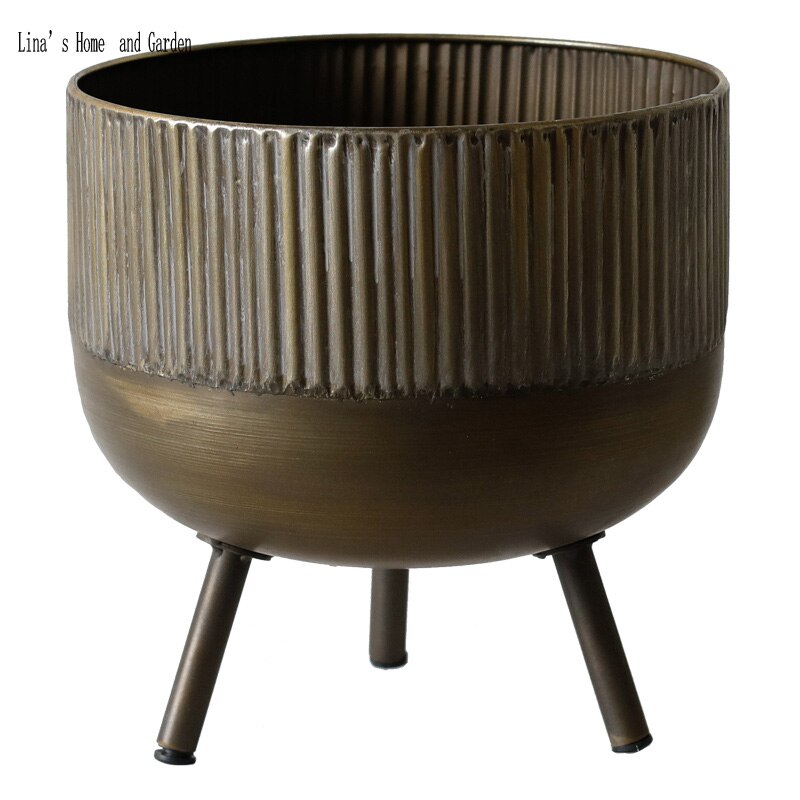 American industrial antique bronze metal flower pot planter