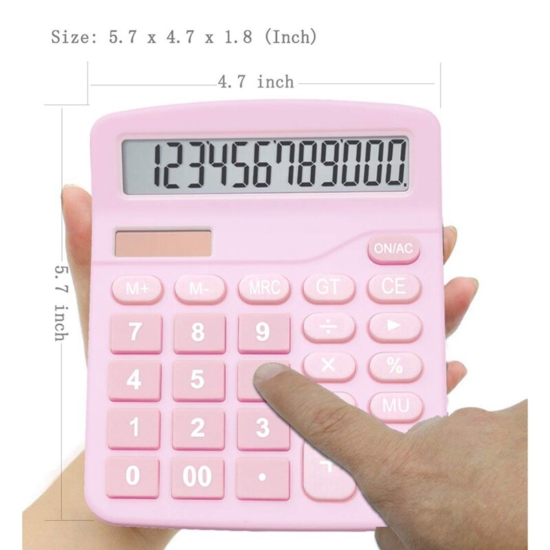 Calculators, 12-Digit Dual Power Handheld Desktop Calculator With Large LCD Display Big Sensitive Button Pink