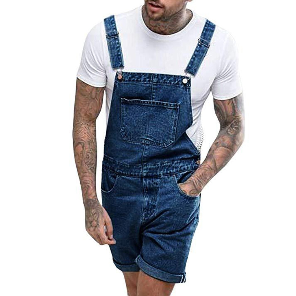 Mode mannen Ripped Jeans Overall Jumpsuits Zomer Streetwear Verontruste Denim Bib Overalls Voor Man Jarretel Broek