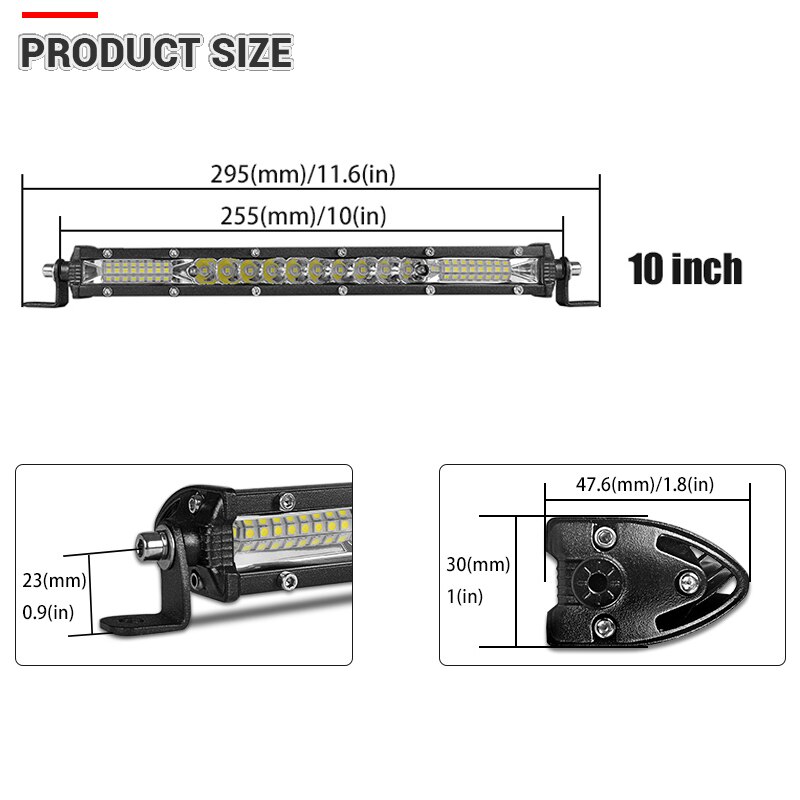 DERI Straight Slim LED Light Bar Single Row 10inch 80W For 4WD SUV ATV 4X4 Off Road LED Work Light Lamp with wire barre led