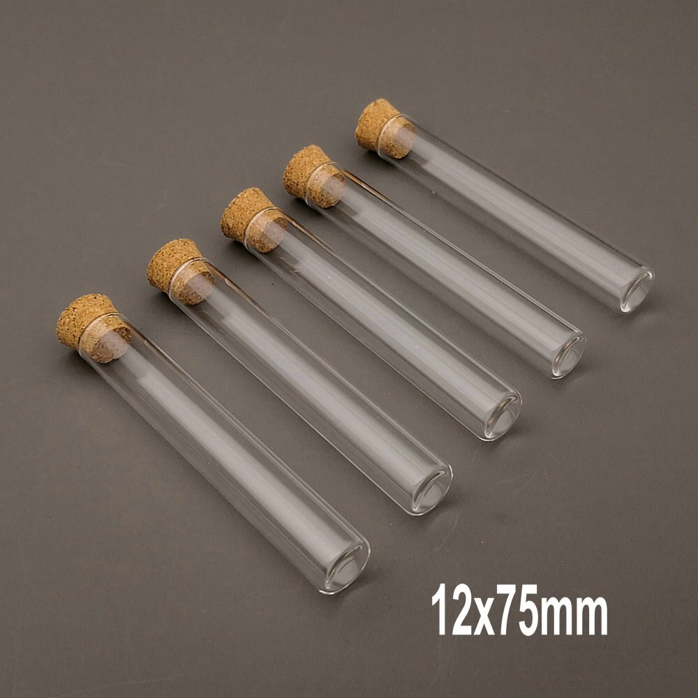 Tubo de ensayo de vidrio transparente para laboratorio, contenedor de Vial de fondo plano con tapones de corcho, diámetro de 12mm, 13mm, 15mm y 18mm, 20 unids/lote
