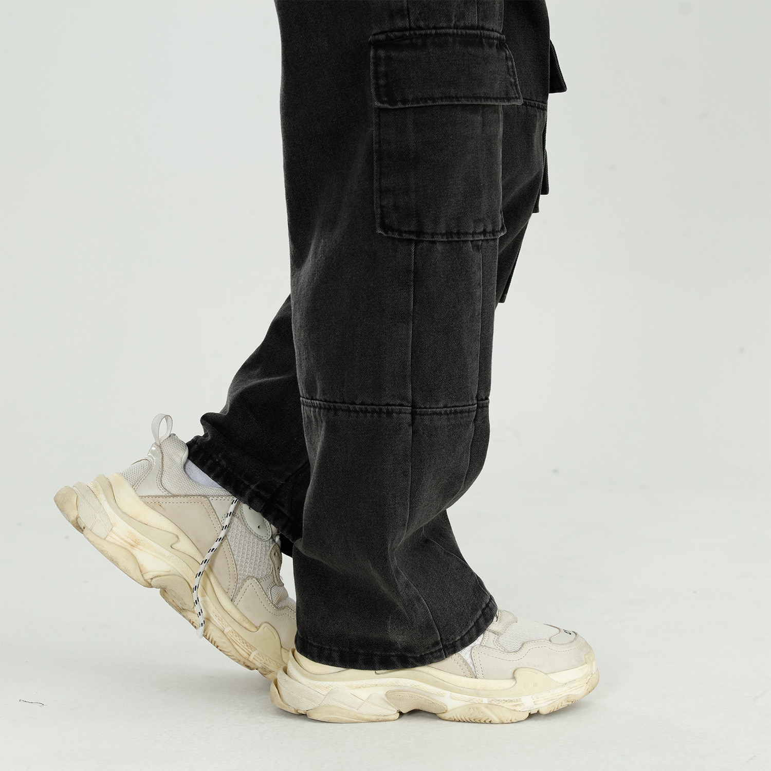 Sort tøj mænd 2022 efterår vintage jeans vaskede løst brede ben bukser straight cargo bukser baggy jeans denim jeans streetwear