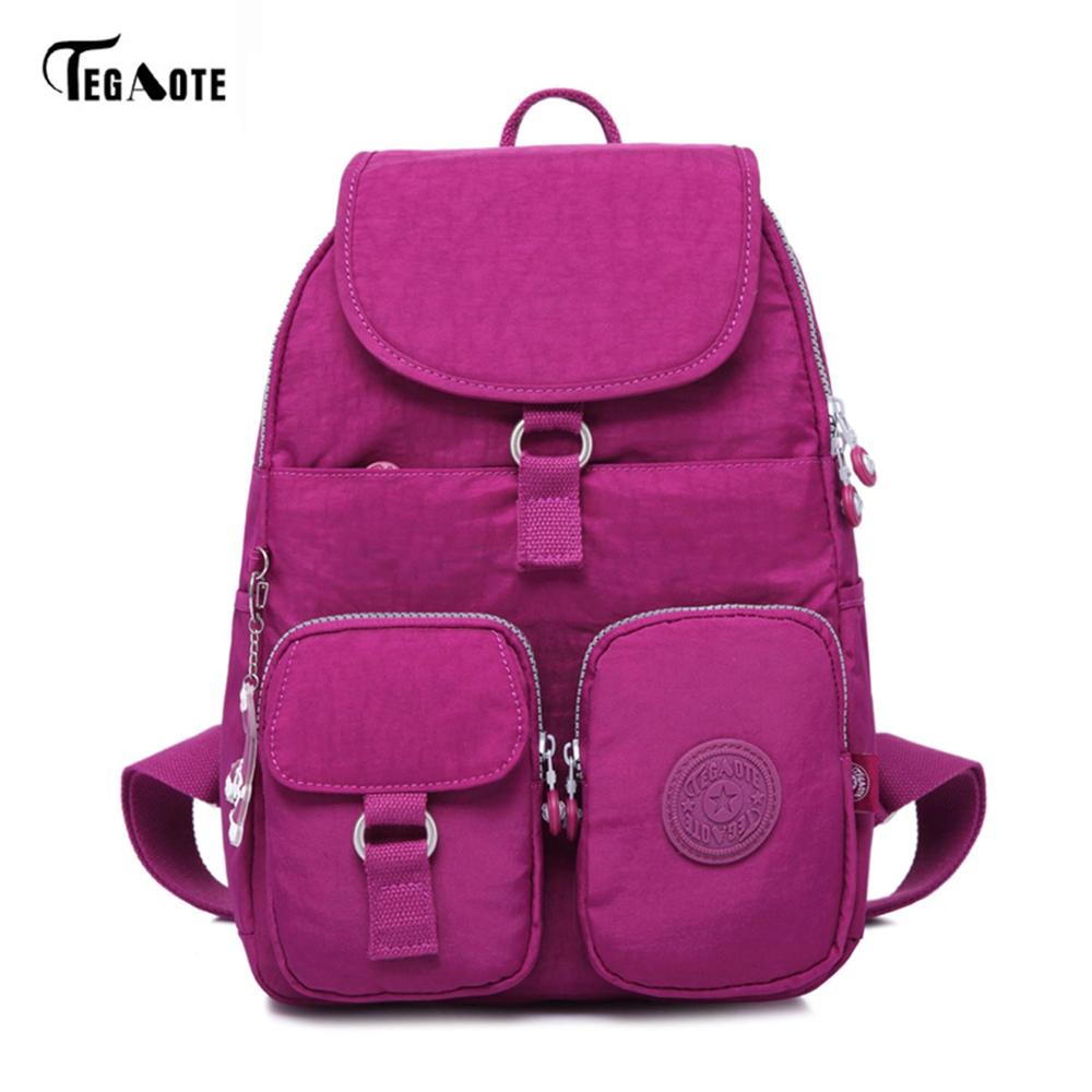 TEGAOTE School Backpack for Teenage Girls Mochila Feminine Backpacks Women Solid Famous Nylon Casual Laptop Bagpack Female: Burgundy