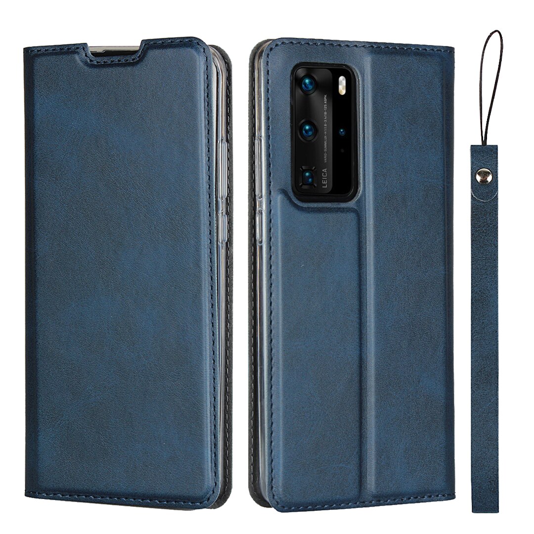 Premium capa de couro caso da aleta para huawei p40 p 40 pro p40pro ultra-fino magnética adsorção coldre sacos de negócios: for Huawei P40 Pro / GSXNW Blue / Case add Glass Film