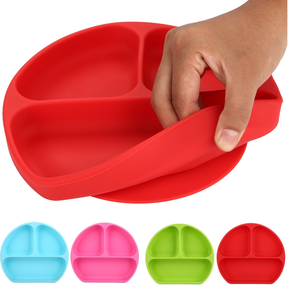 Baby Dishes Smiling Silicone Plate With Suction Cup Strong Sticky Divided Silicone Food Plate Children's Section Feeding Plate