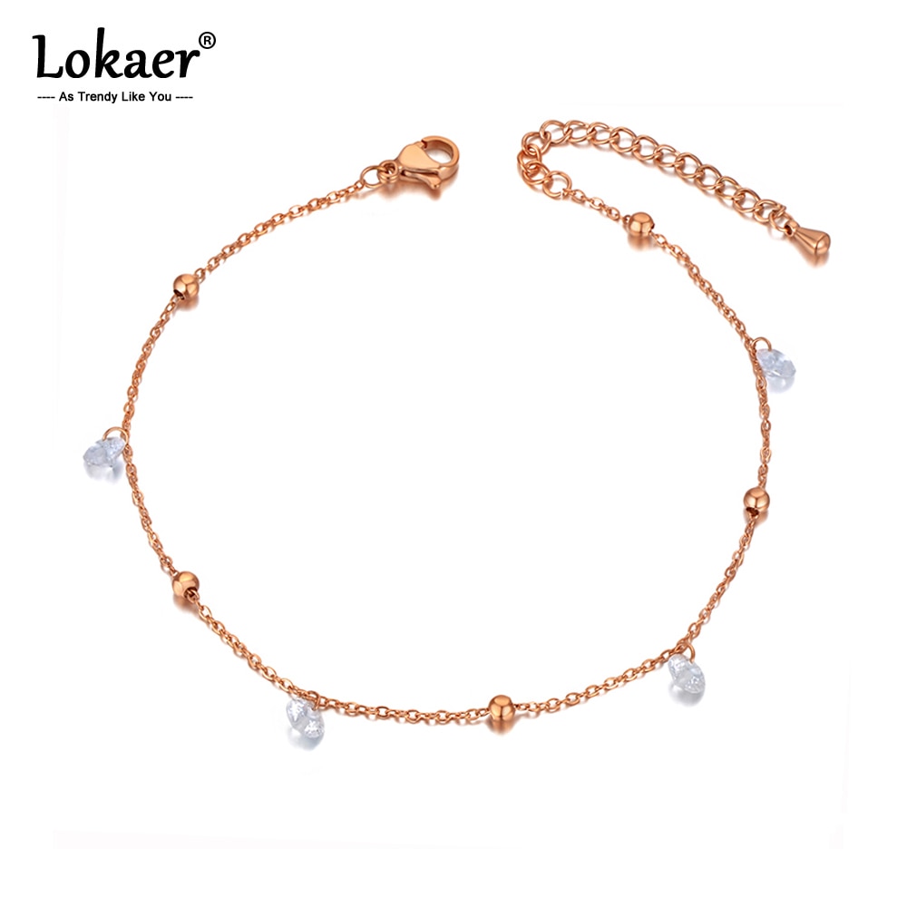 Lokaer bohême acier inoxydable été plage bracelet de cheville à breloques bijoux de pied à la CZ cristal chaîne et lien bracelets de cheville pour les femmes A20008