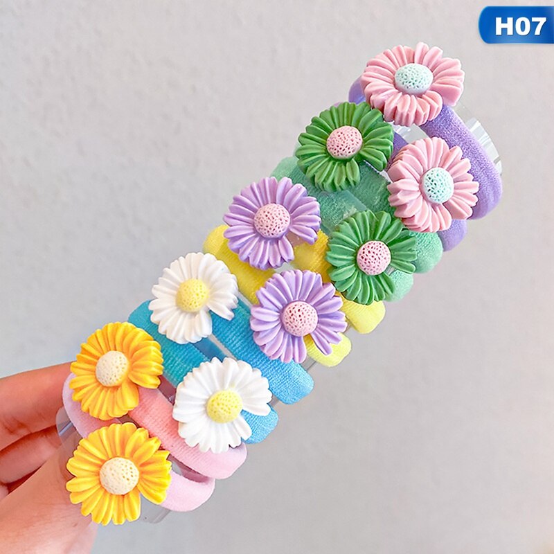 10pcs/bag Cute Cartoon Fruit Flower Elastic Hair Rubber Bands For Children Kids Girls Scrunchie Tie Hair Ring Rope Accessories: H07