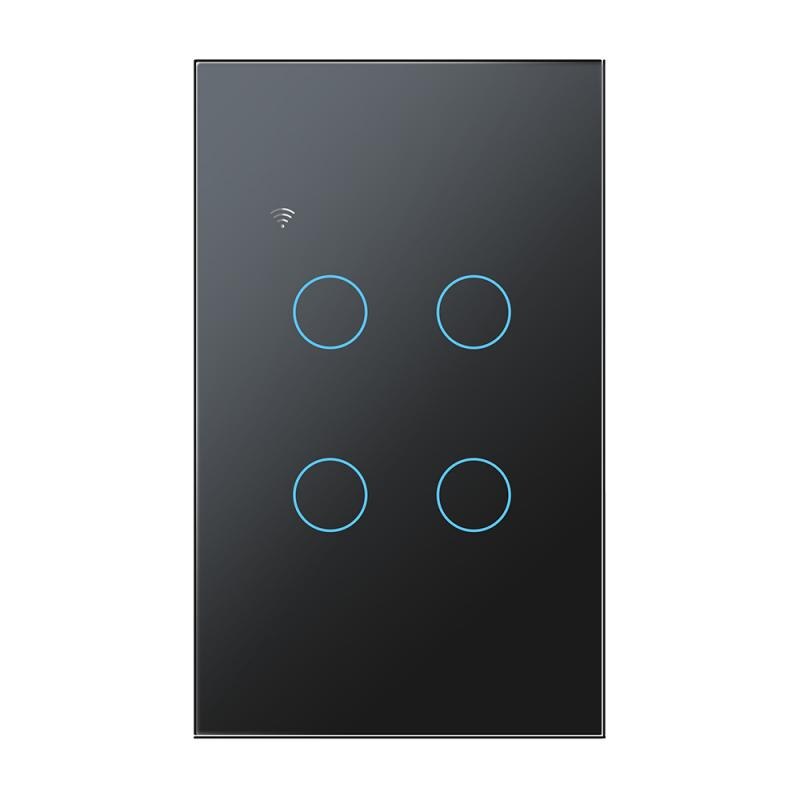 Tuya Wifi Smart Light Touch Switch 1/2/3/4 Gang 100-250V Tuya Smart Life APP Remote Control Work With Alexa Google Home: black 4 gang