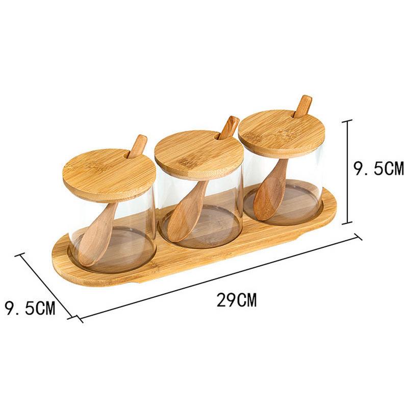 1 Sets Seasoning Box Kitchen Spice Rack Spice Pots Storage Container Salt Pepper Cumin Powder Condiment Jars Wooden Spoon Cover: Default Title