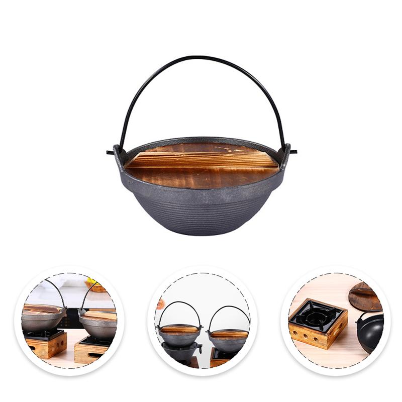 Sukiyaki – ensemble de marmite à soupe en fer, fil de fonte de Style japonais, casserole chaude robuste et antiadhésive avec couvercle en bois