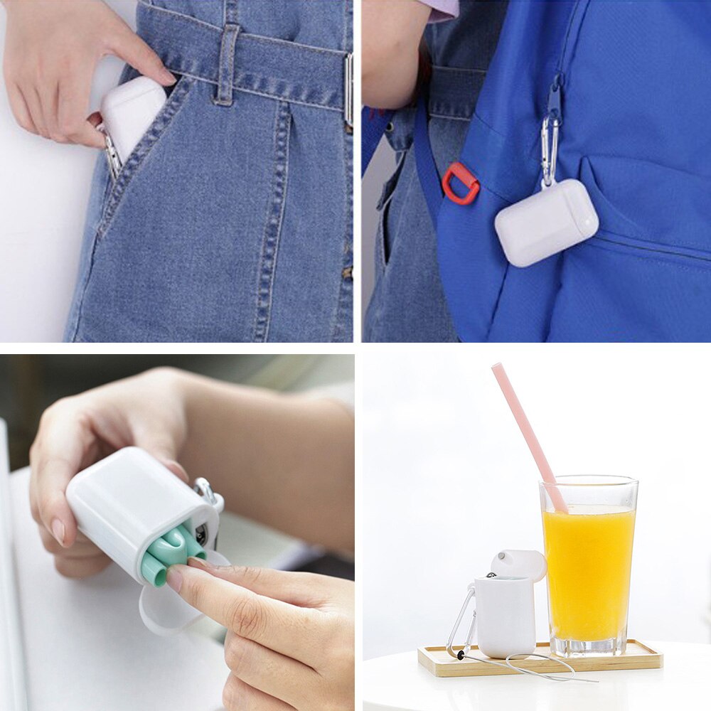 Coffee Drink Folding Straight Straw Set with PP Storage Box Silicone Straw Can Be Carried With You Starbucks Cup
