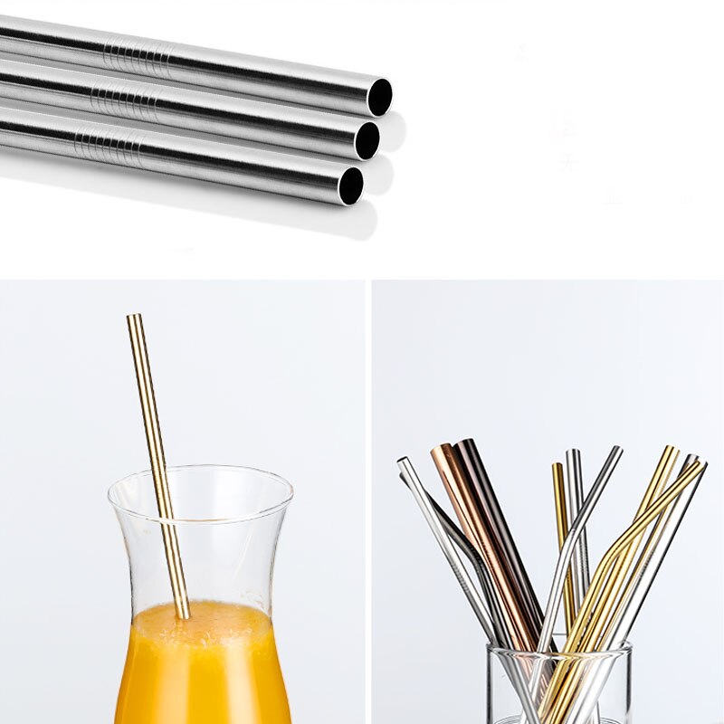 4 Uds 304 paja de acero inoxidable Metal reutilizable pajita para beber con cepillo limpiador para en casa Bar Accesorios