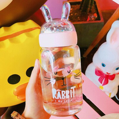 Sød vandflaske til piger børn kreativitet glas mikro landskab kaninører krus kawaii bærbar lækagesikker vandbæger: Pulver udtryk
