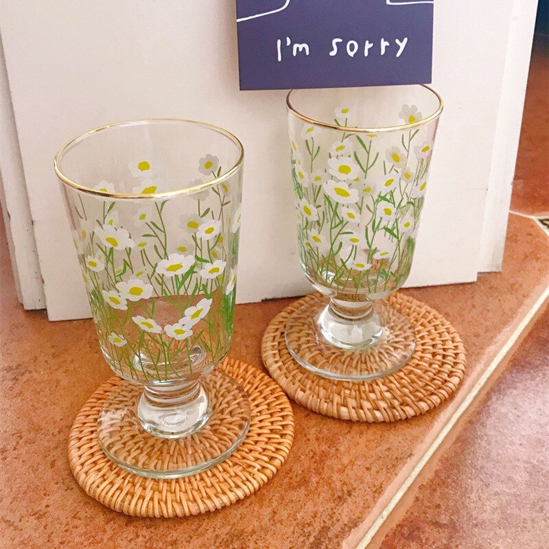 Holaroom-cáliz de flores para beber leche y zumo, vasos de vino con de margaritas y tulipanes, taza de café, vaso de vidrio práctico para agua