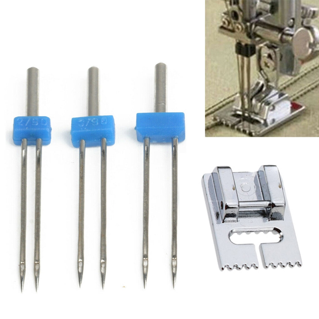 3Pcs Twin Stretch Machine Naald Met Multifunctioneel Naaivoet Dubbele Naalden Pins Naaien Diy Craft Tool Voor Naaimachine