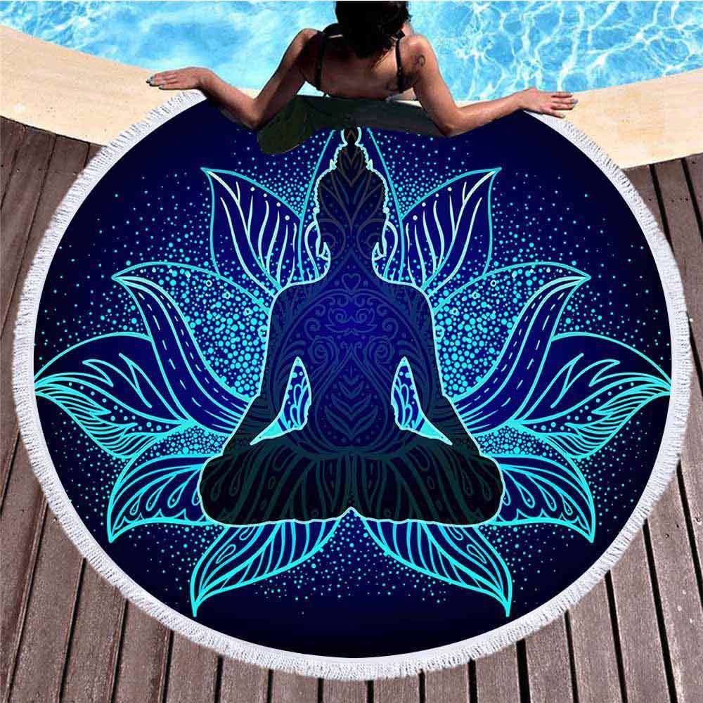 Buddha statue runde badehåndklæder simpelt maleri til voksne mikrofiber badehåndklæde gobelin yogamåtte serviette de bain: Farve 05