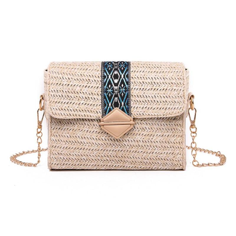 Sac à bandoulière en paille pour femmes, Style Boho, brodé,: Brun clair