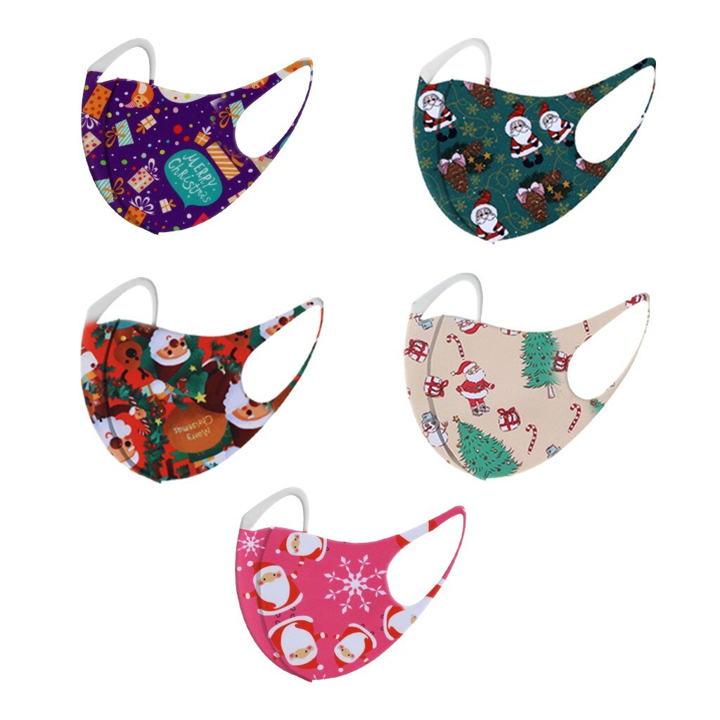 5PC Face Mask Christmas Printed Cover Merry Christmas Xmas Decorations Navidad Decor Santa Claus Happy Year Mascarillas: A