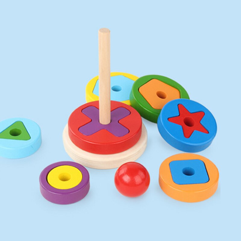 Prima Educazione dei bambini puzzle Di Blocchi di Giocattoli per Bambini Arcobaleno Piramide di Nidificazione Impilabile colore Cognizione Giocattolo