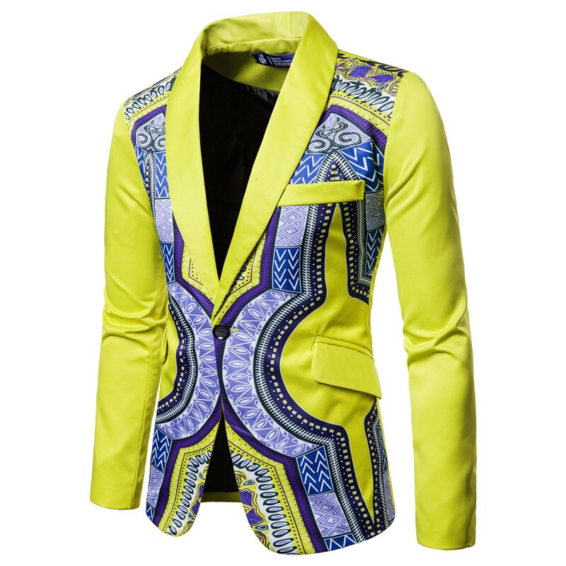 Mens High-end Luxury Men's Golden Floral Blazers Business Casual Suit Wedding Dress Jackets Coats: Yellow / L