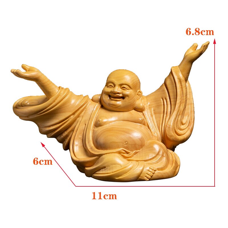 Kinesisk glede ler buddha skulptur statue håndskåret massivt tre buddha statue hjem dekorasjon figurer