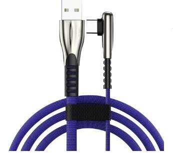 Gp Handelaar 90 ° Usb Type-C Kabel, Snel Opladen En Gegevensoverdracht, nylon-Koper-2 Meter-Blauwe Kleur: Default Title